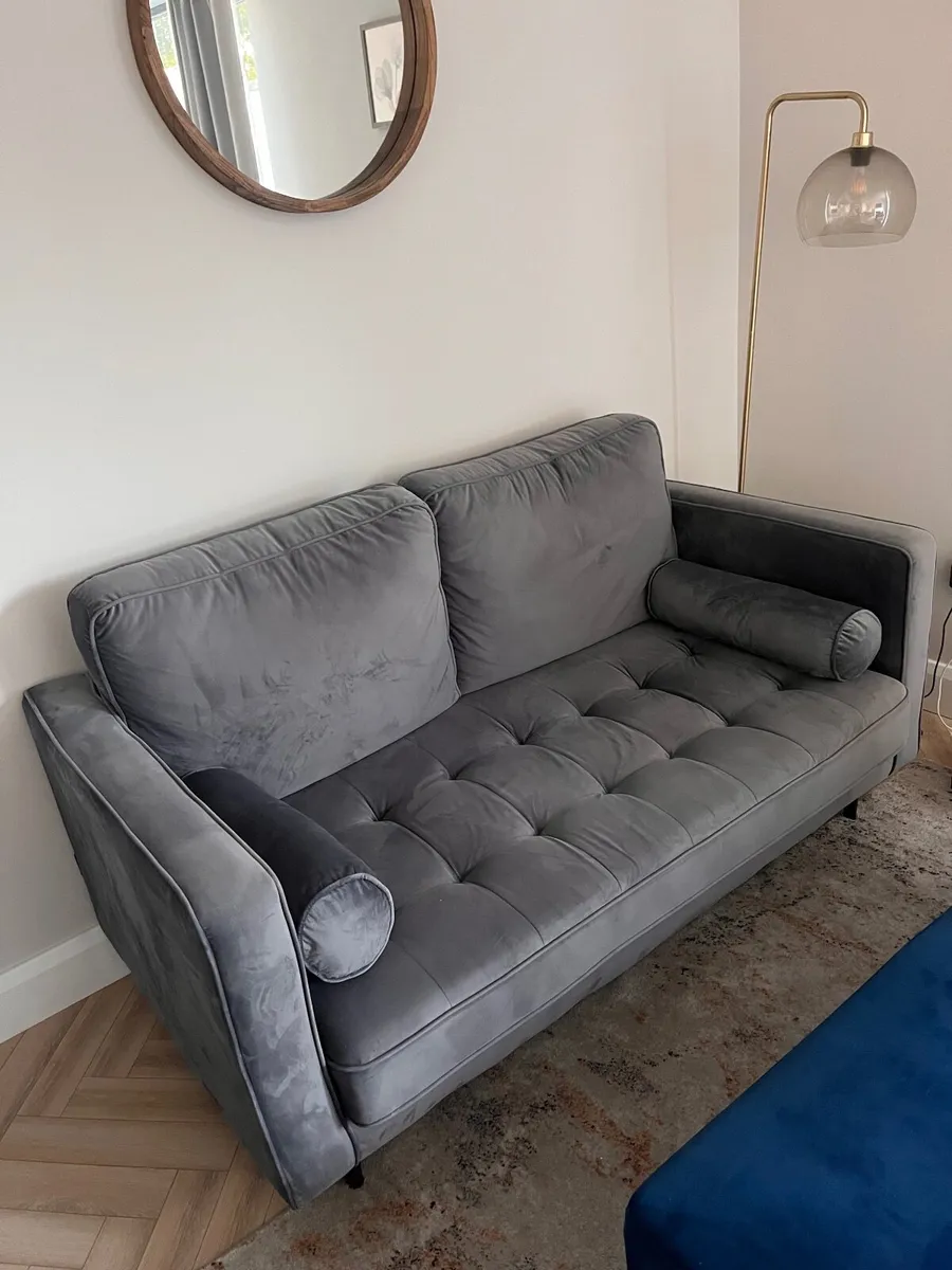 Grey Velvet Sofa & Armchair Set – Excellent Condi - Image 3