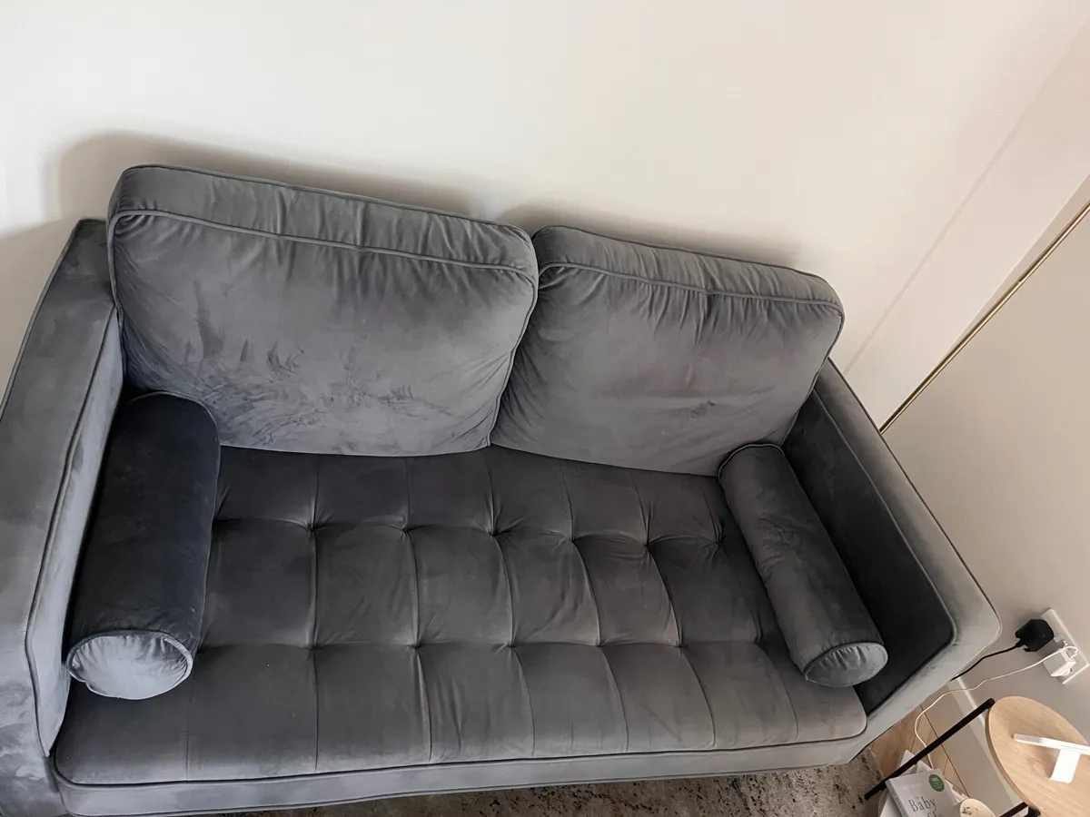 Grey Velvet Sofa & Armchair Set – Excellent Condi - Image 2