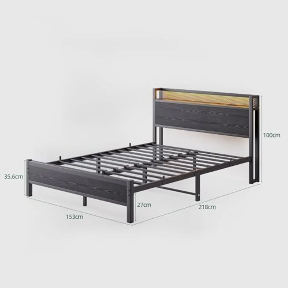 King Size Bed Frame with Storage,LED Lights,5ft Me - Image 2