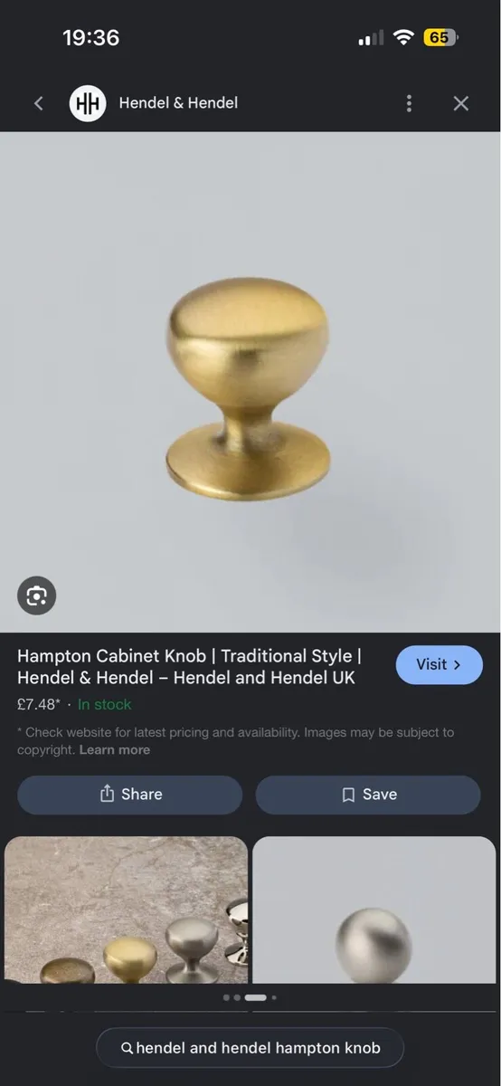 Hendel & Hendel Brass Cabinet Knobs & Cups - Image 1