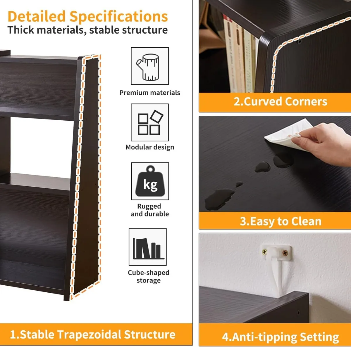 Aibiju Wooden Expandable Bookcase 3-Tier Storage - Image 4