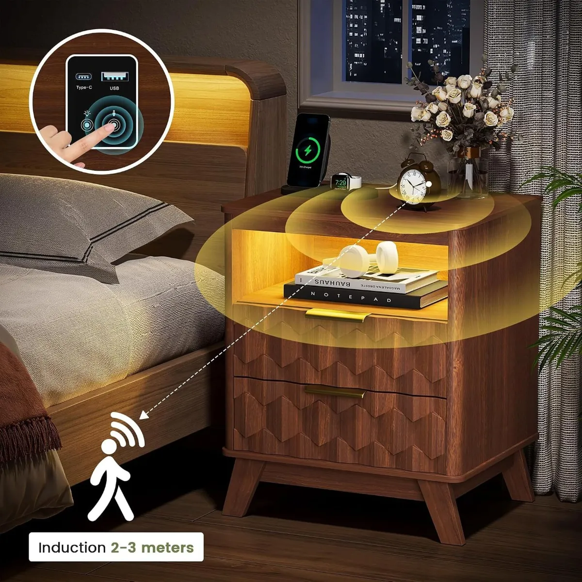Bedside Table with Charging Station and Human - Image 4