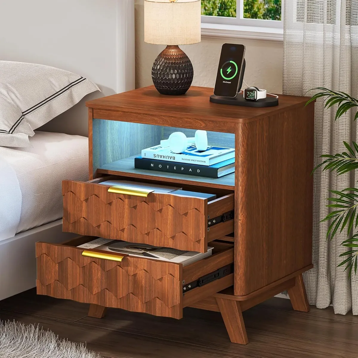 Bedside Table with Charging Station and Human - Image 1