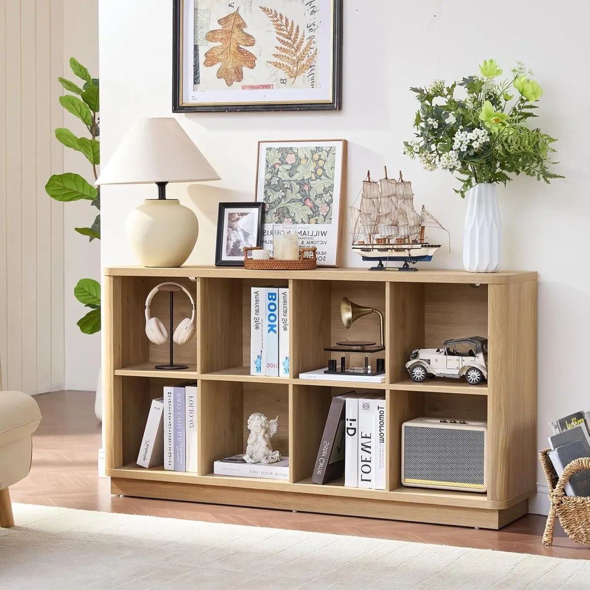 8 Cube Storage Bookcase 53" Wide Wooden Book - Image 1