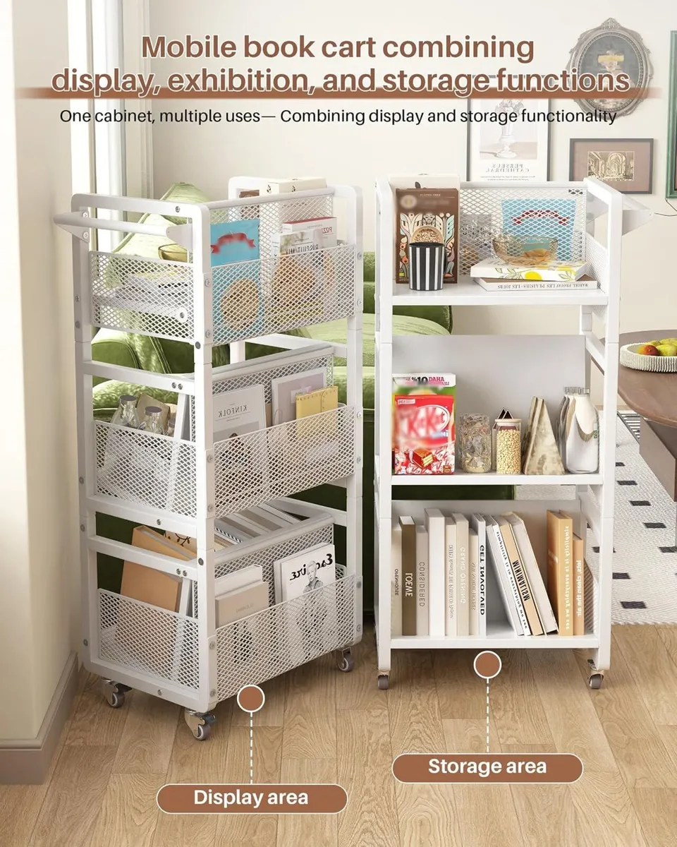 Mobile Bookshelf with Wheels Rolling Bookcase - Image 3