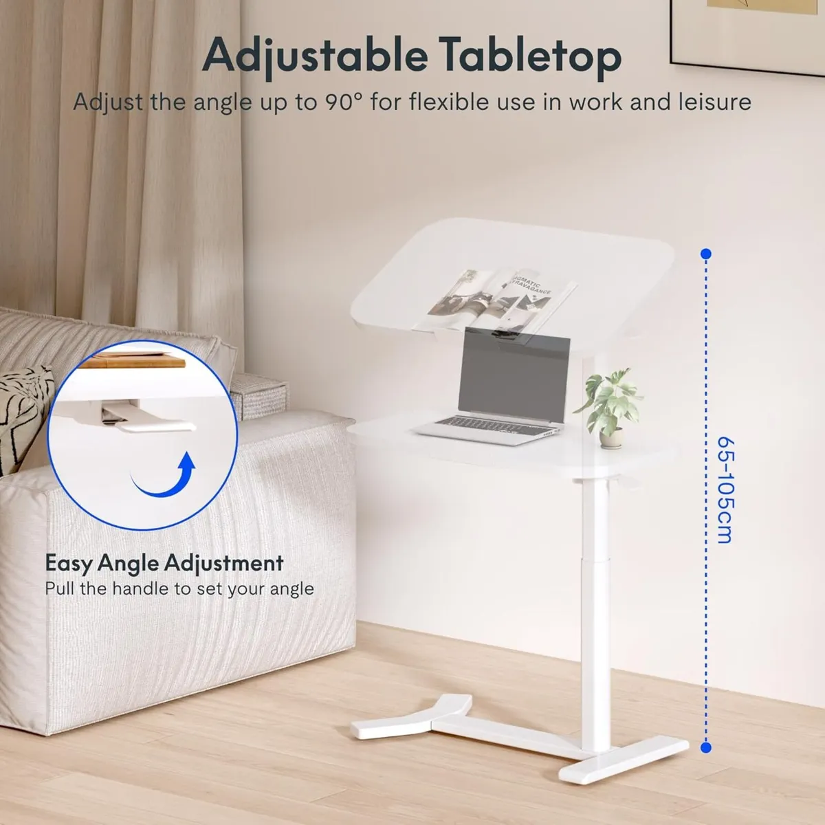 Overbed Table with Wheels Adjustable Height - Image 2