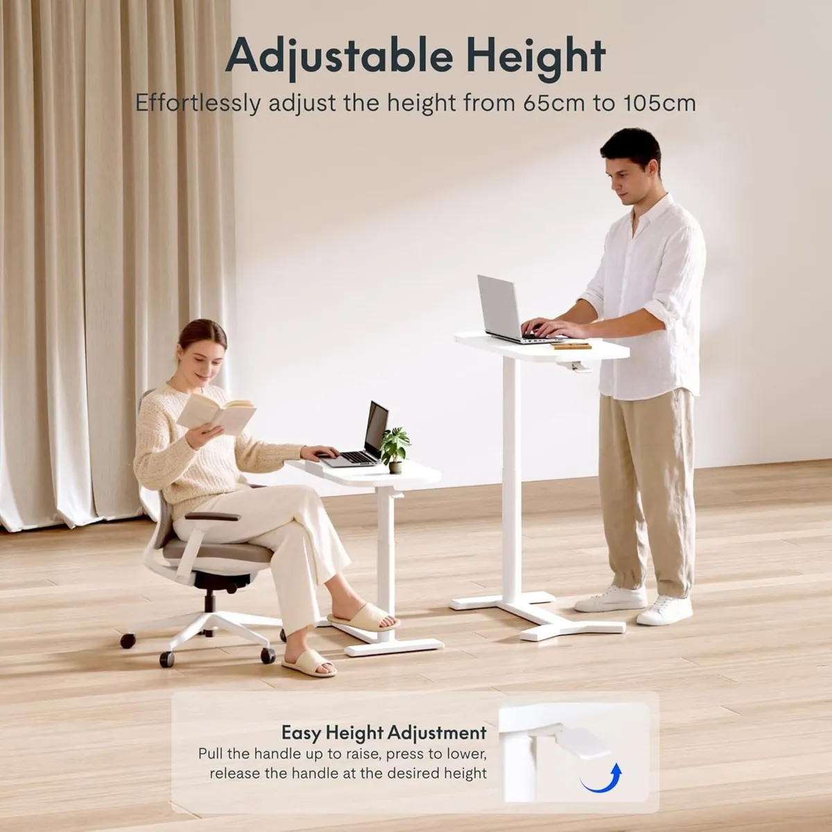 Overbed Table with Wheels Adjustable Height - Image 3