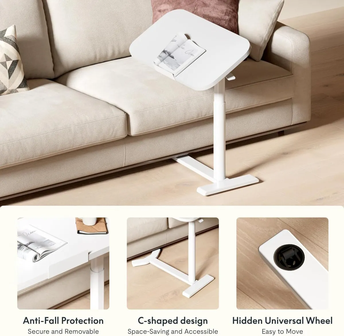 Overbed Table with Wheels Adjustable Height - Image 4
