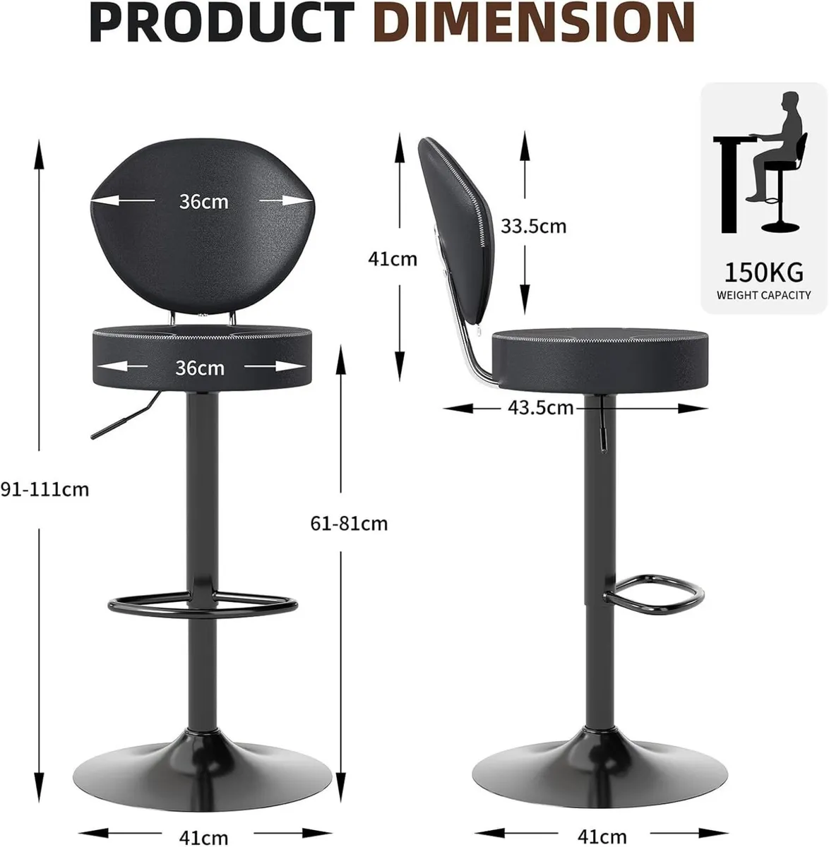 Bar Stools Height Adjustable Swivel Stool - Image 2