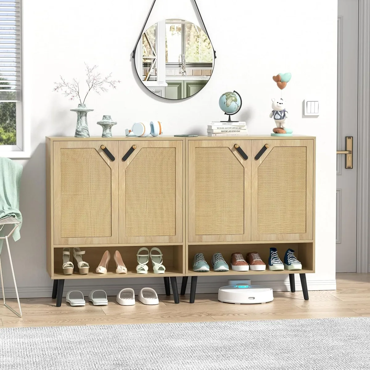 Rattan Shoe Storage Unit 4 Tier Wooden Rack - Image 3