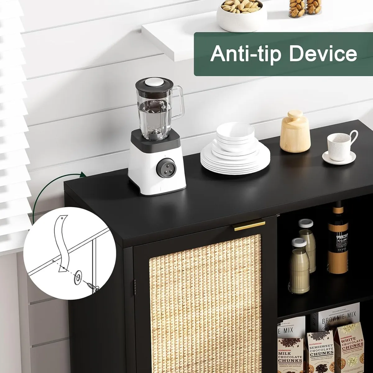 Accent Cabinet Entryway Storage with Rattan - Image 3