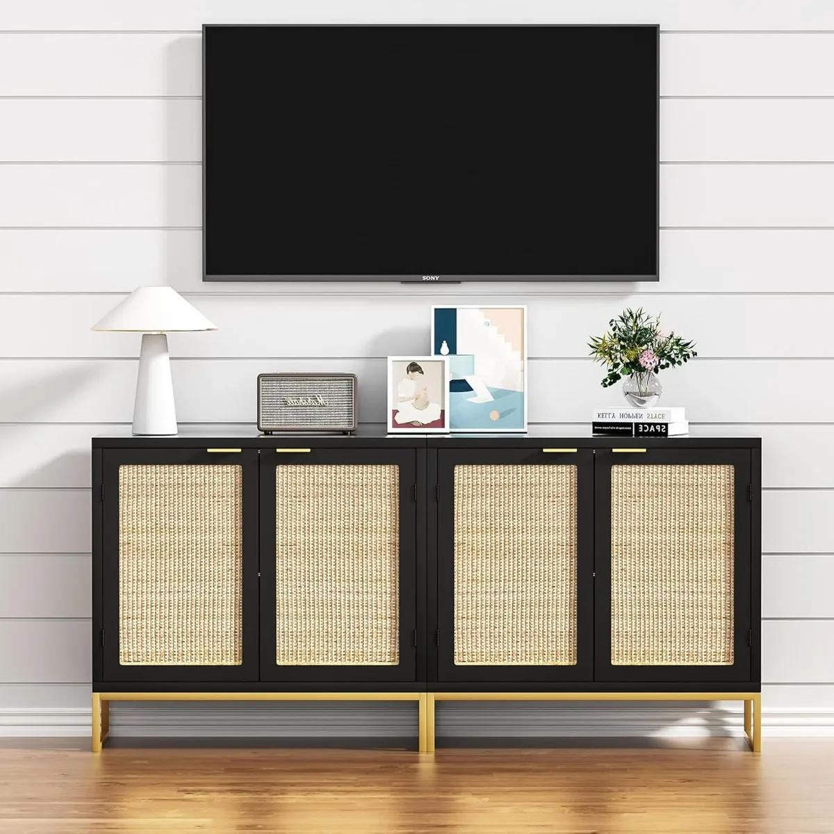 Accent Cabinet Entryway Storage with Rattan - Image 4