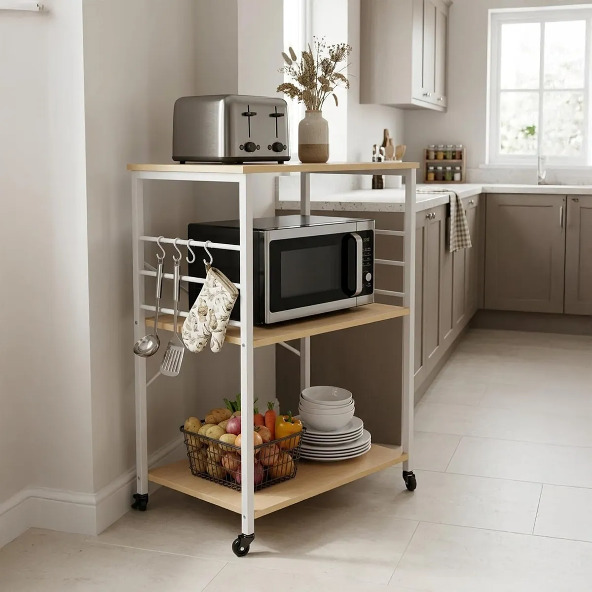 Kitchen Trolley 3 Shelves 6 S-Hooks - Image 2