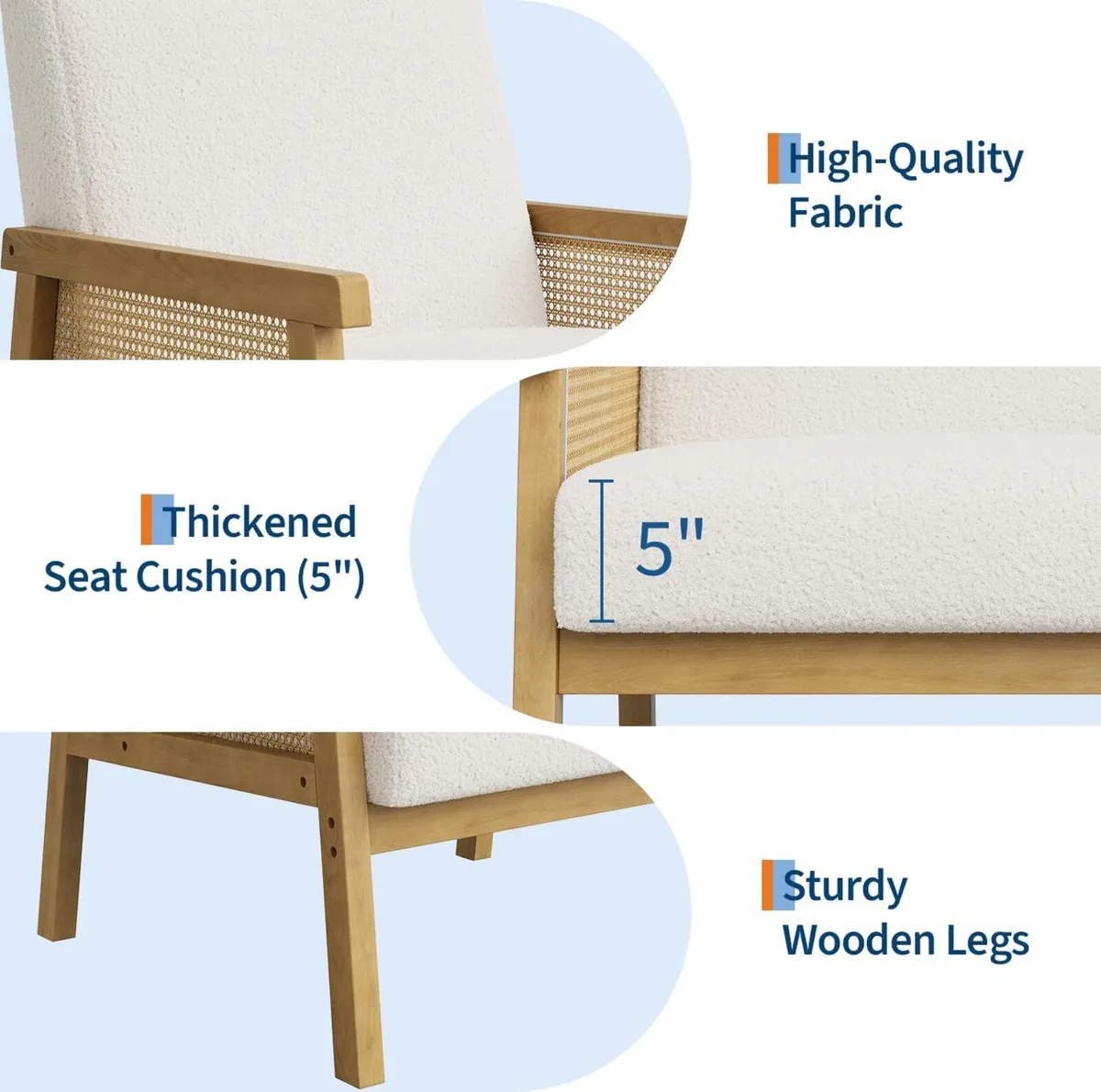 Boucle Fabric Accent Chair with Rattan Sides - Image 4