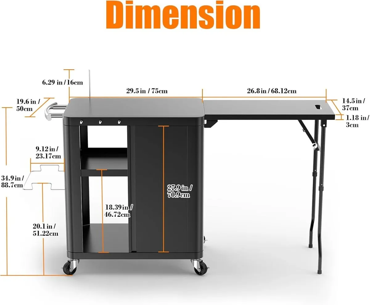 Grill Bbq Cart Cabinet with Folding Side Table - Image 3