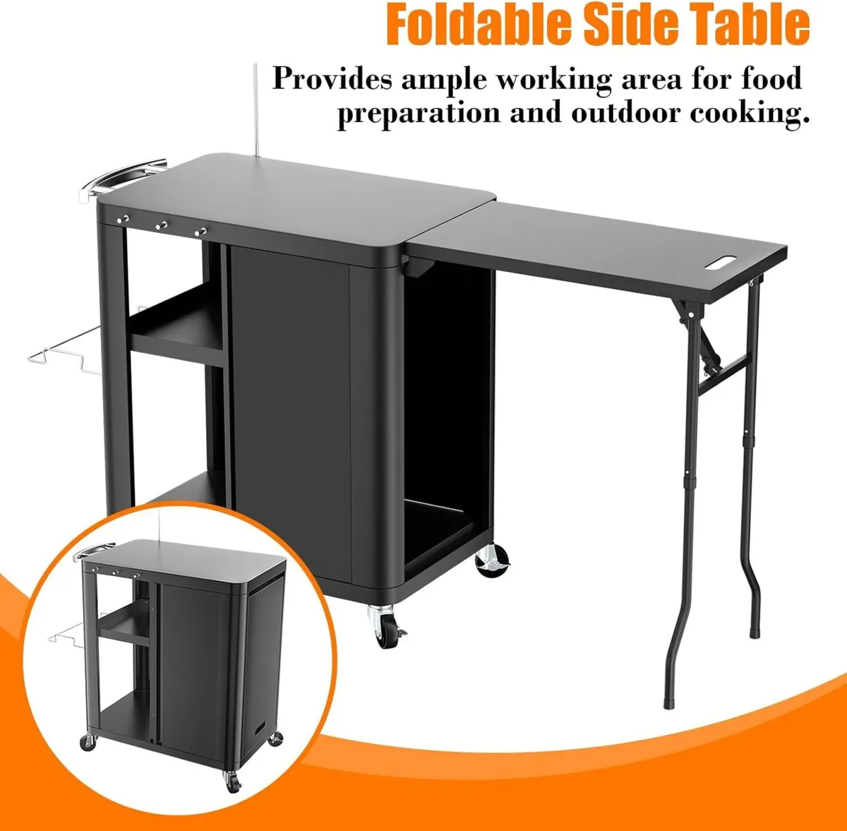 Grill Bbq Cart Cabinet with Folding Side Table - Image 4