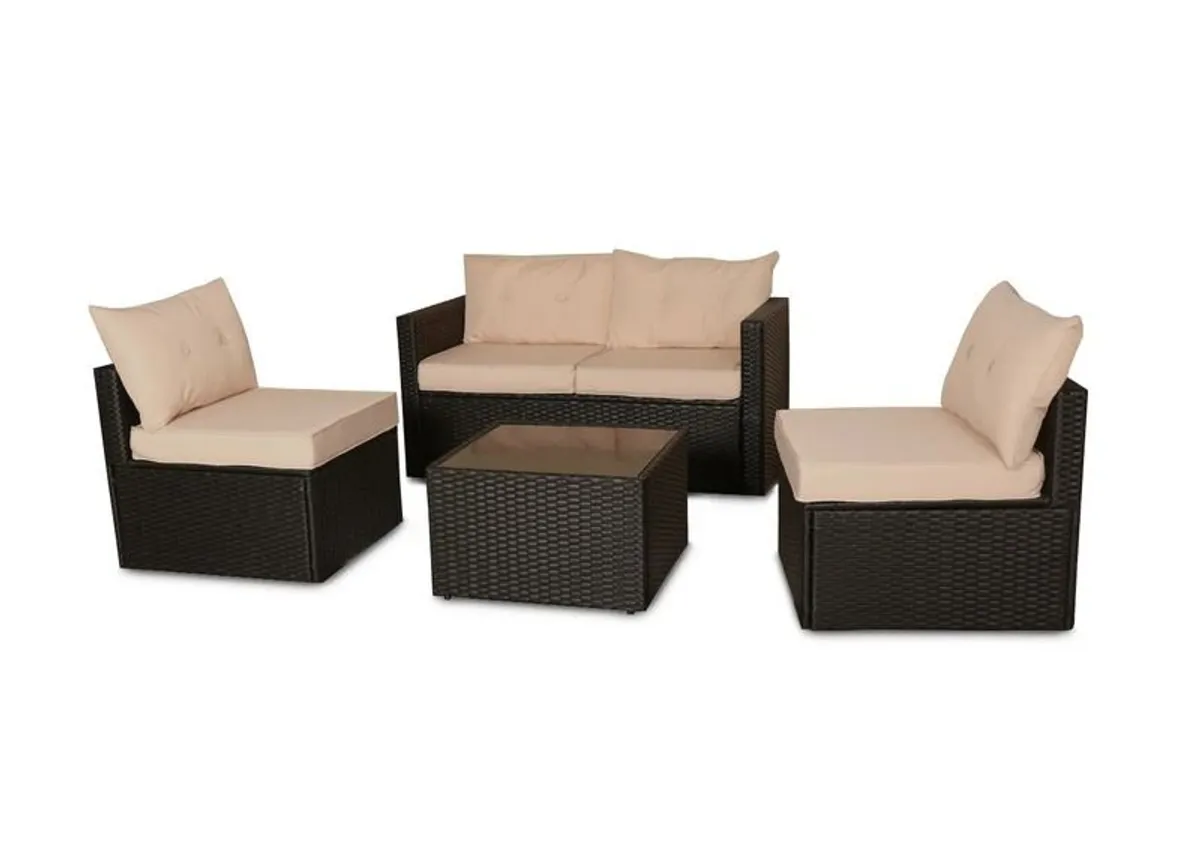 Florida Garden Rattan Sofa Set Outdoor Patio Furniture with 2 Armchairs & Table - Image 4