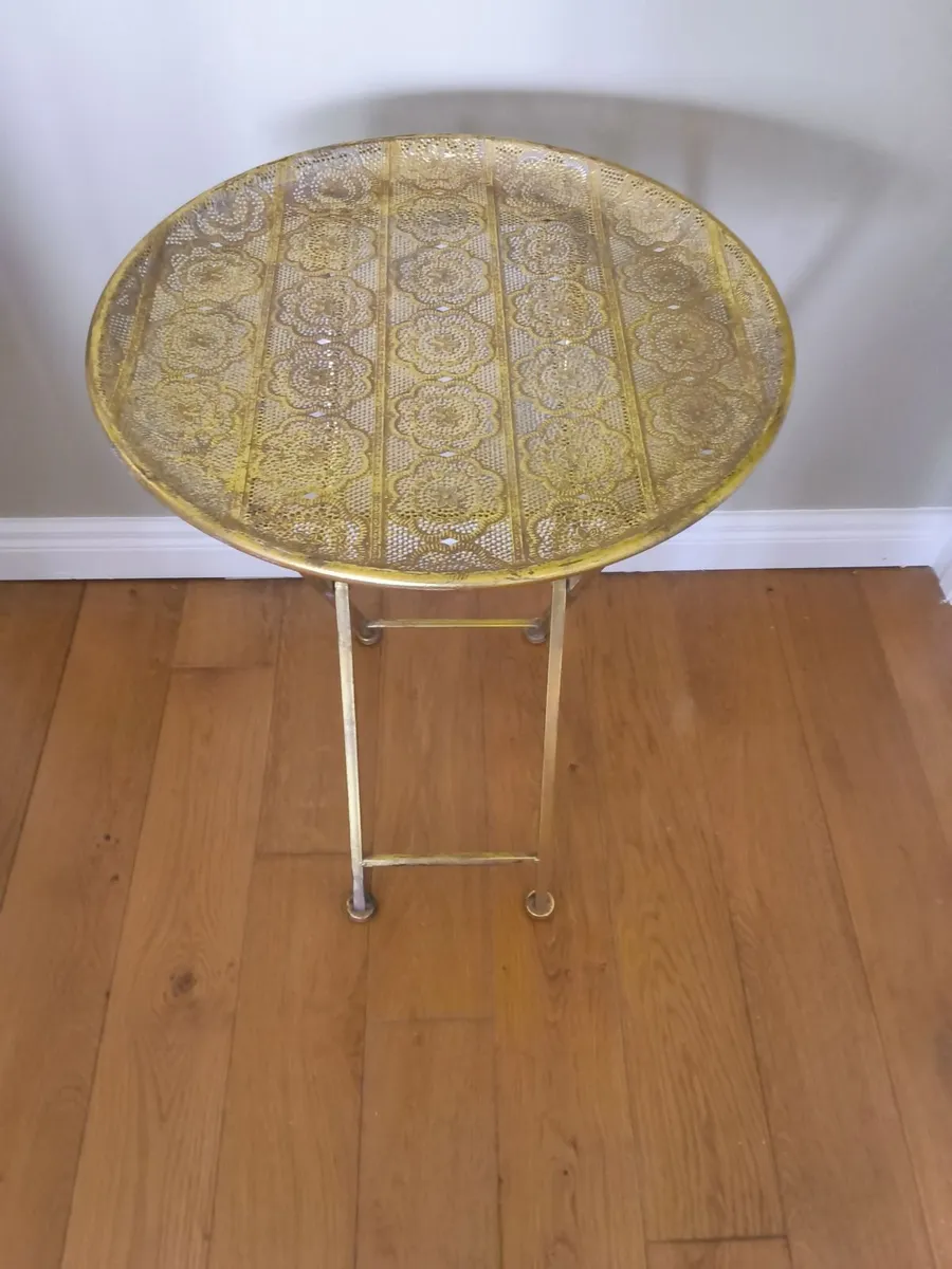 Moroccan Style Gold Filigree Folding Side Table - Image 1