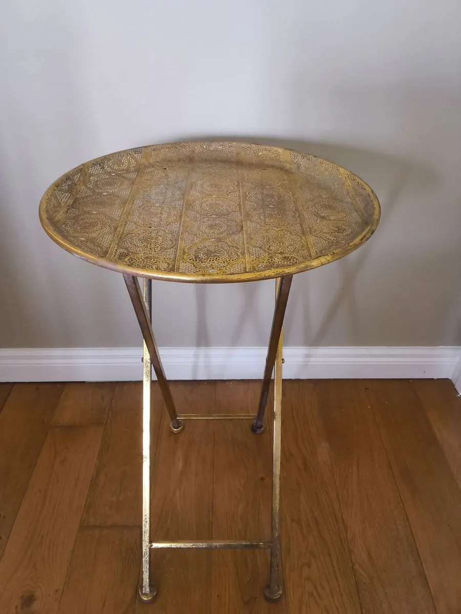 Moroccan Style Gold Filigree Folding Side Table - Image 2