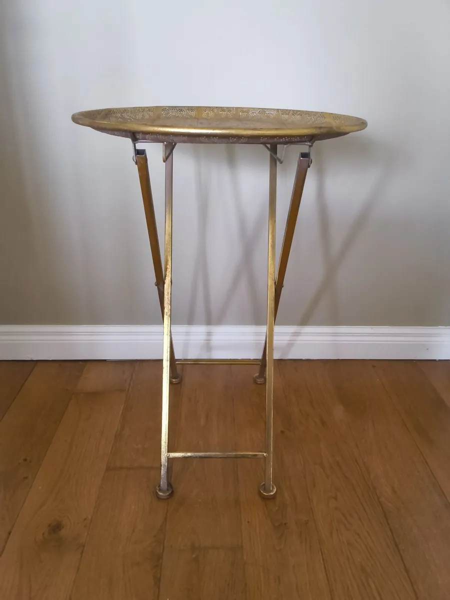 Moroccan Style Gold Filigree Folding Side Table - Image 3