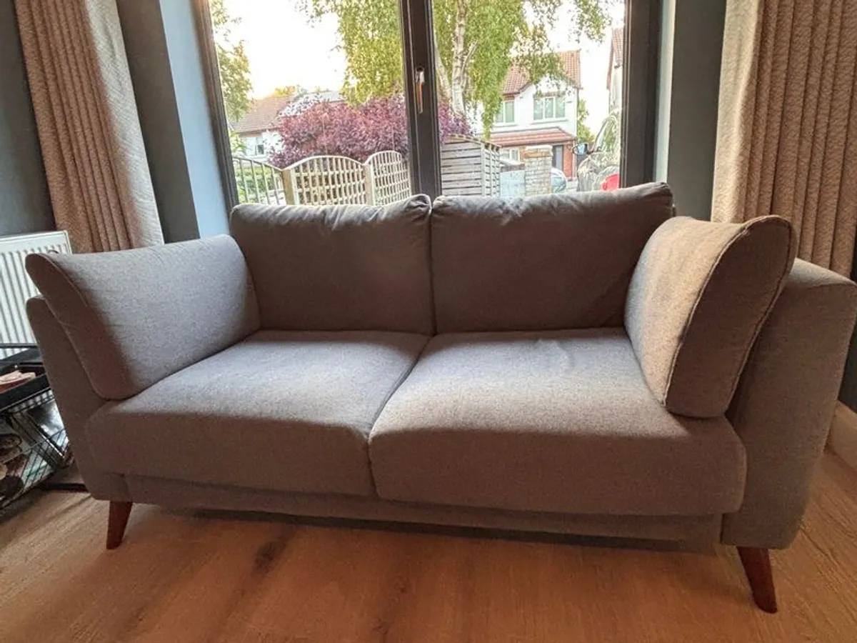 2 x Two seater dark grey couch and footstool - excellent condition - Image 1