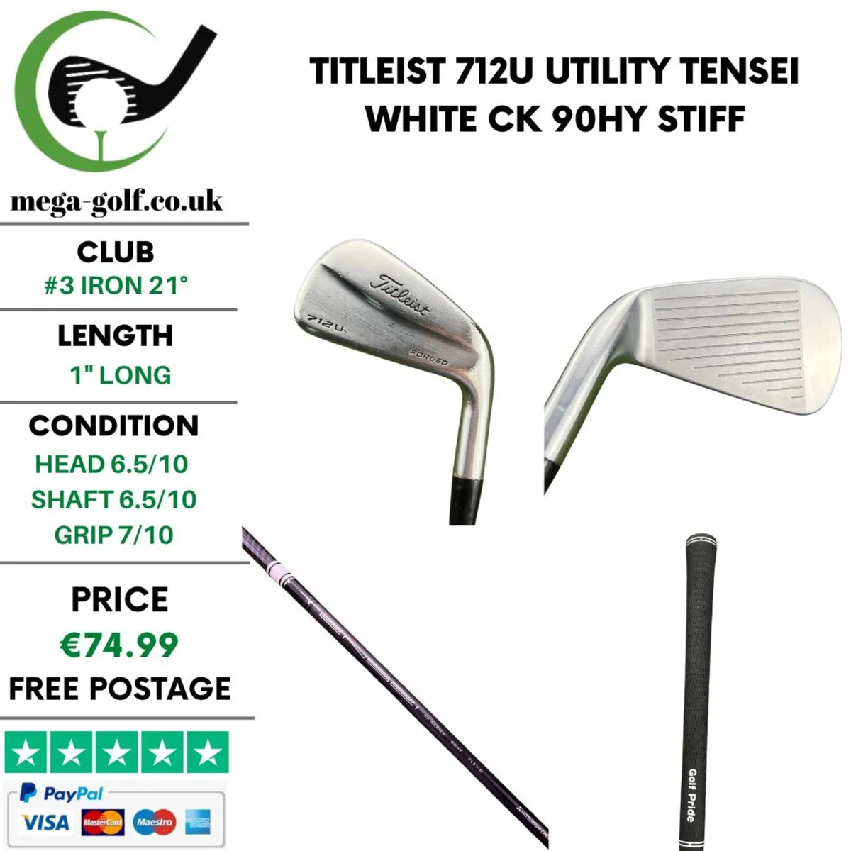 Titleist 712U Utility #3 Iron 21° / Stiff - Image 1