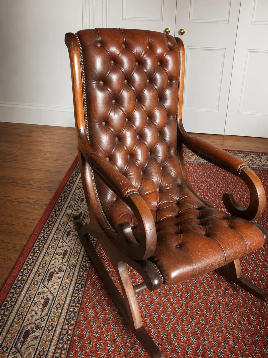Vintage Chesterfield Leather Rocking Chair - Image 2