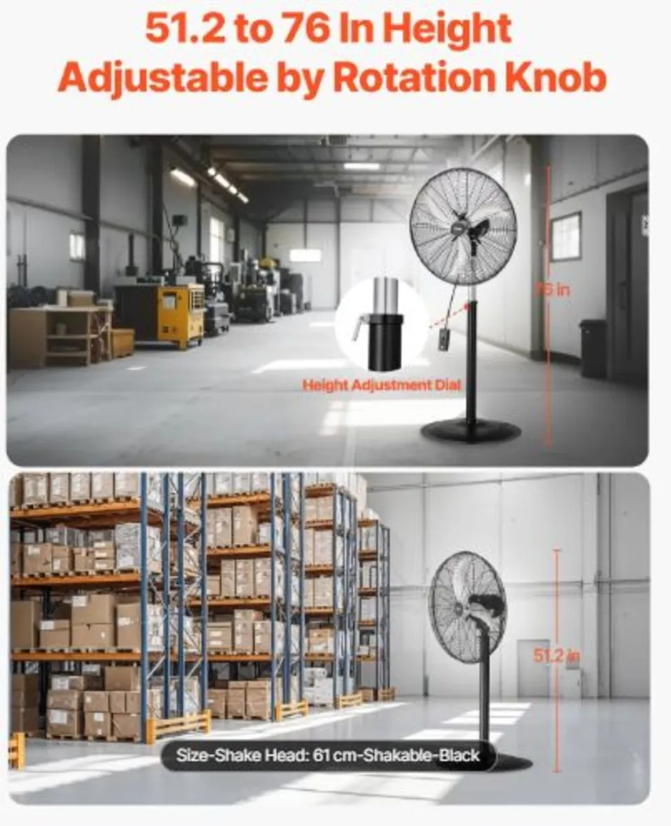 Industrial Pedestal Fan, 24 Inch 85-Degree - Image 4