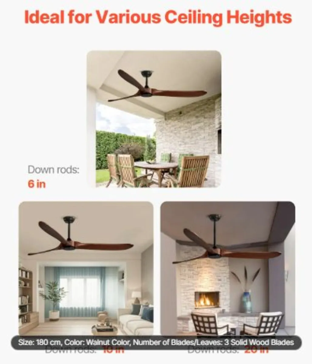 72 Inch Ceiling Fan without Light, 6-Speed Remote - Image 3
