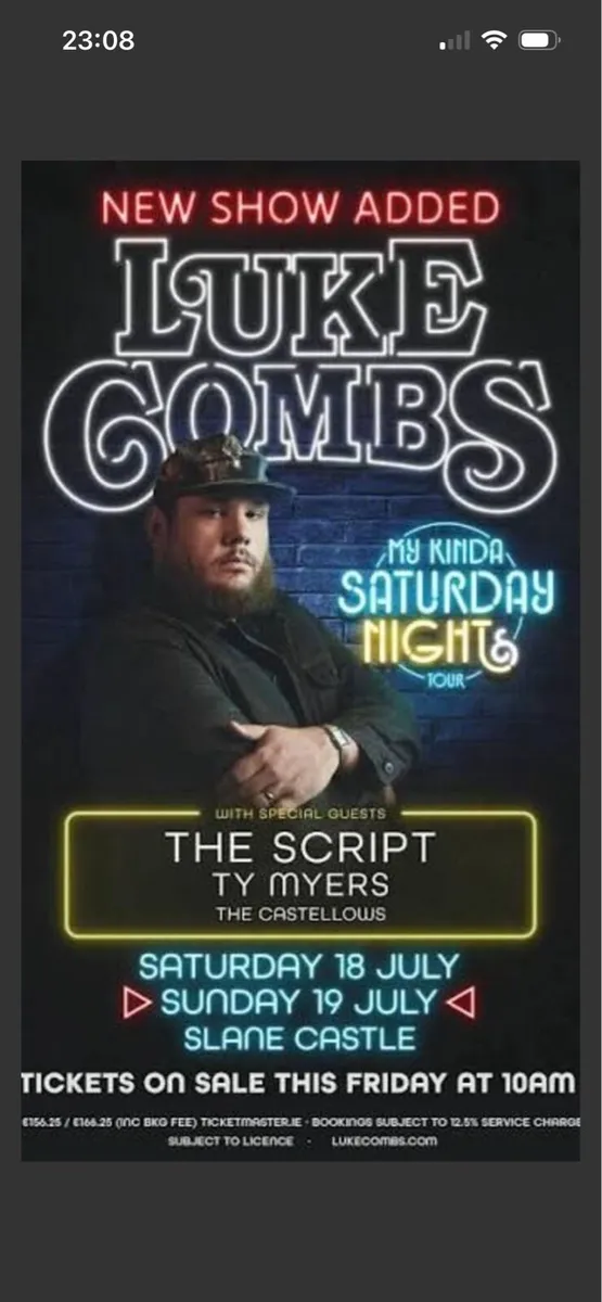 2 Luke combs tickets gold circle were 176 euro - Image 2