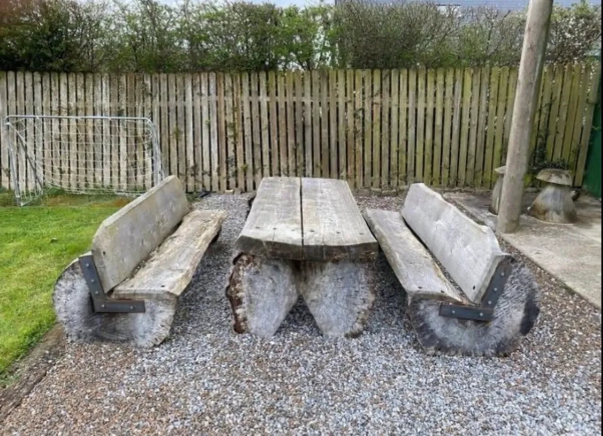 Large Cedar Table & Benches - Image 1