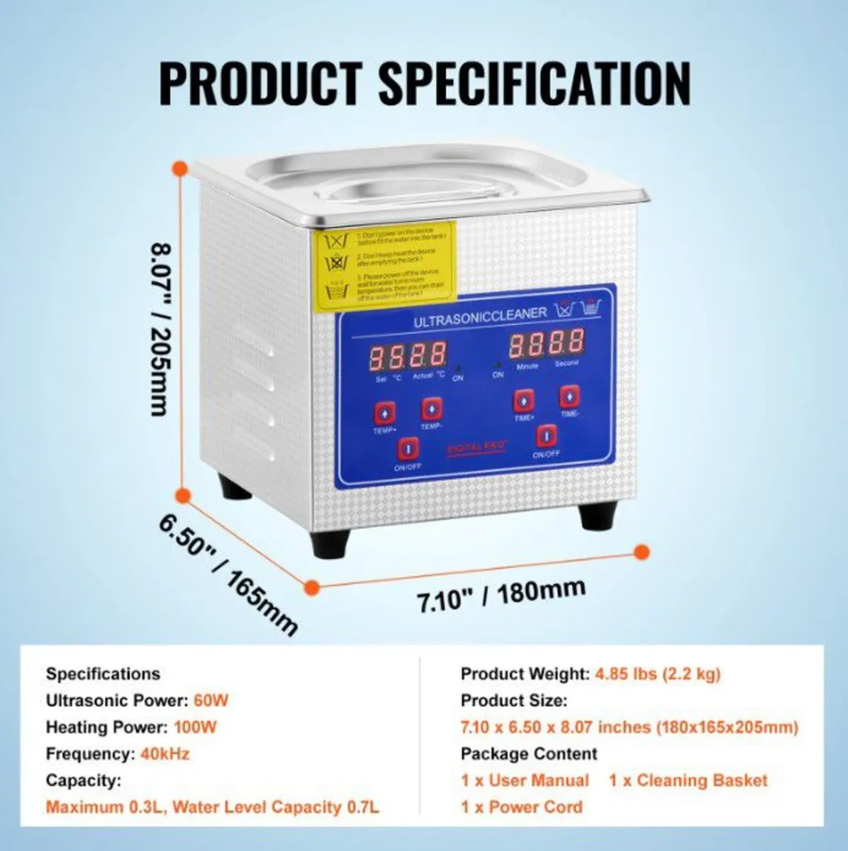 1.3L Stainless Steel Ultrasonic Cleaning Machine - Image 3