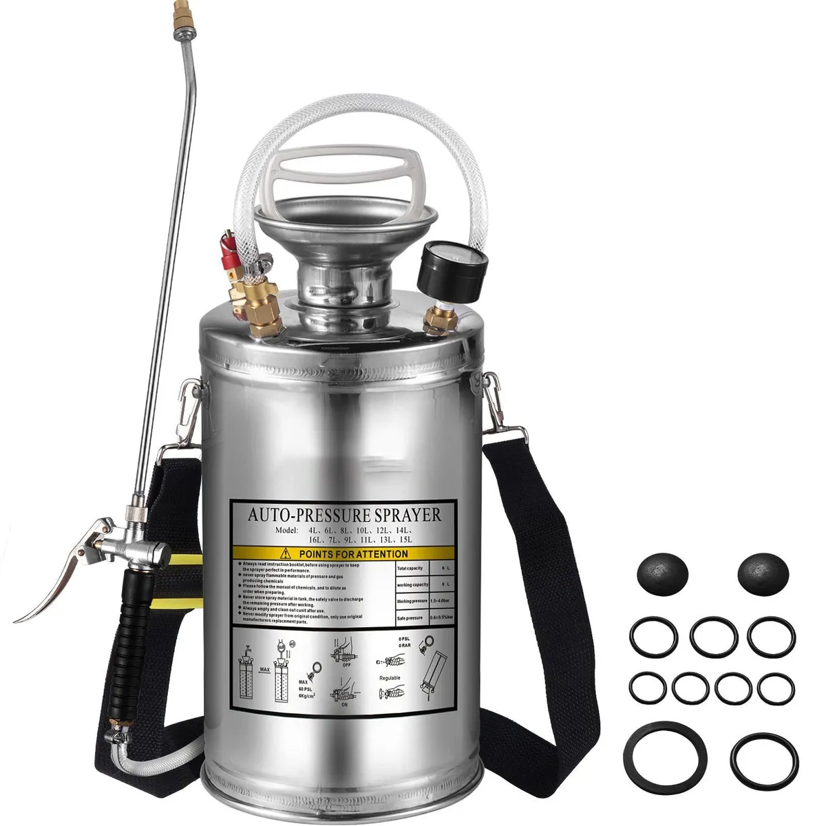 6L, 1.5 Gallon Stainless Steel Hand-pumped Sprayer - Image 3
