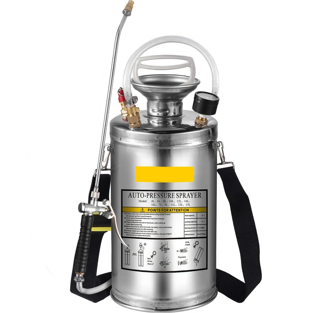 6L, 1.5 Gallon Stainless Steel Hand-pumped Sprayer - Image 4