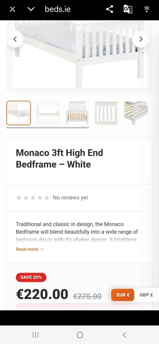 white single bed & mattress - Image 2