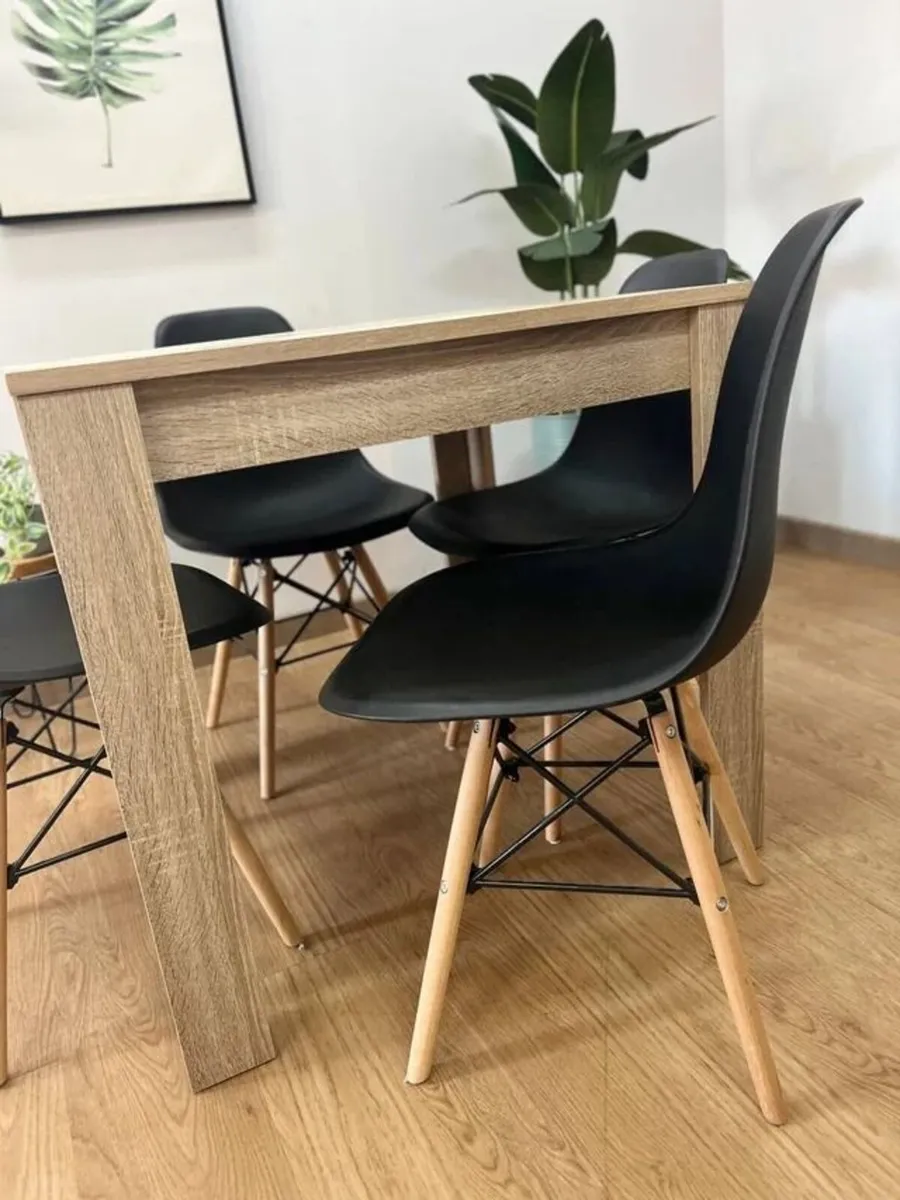6 Seater Wooden Dining Table Set, Nordic Style Oak - Image 2