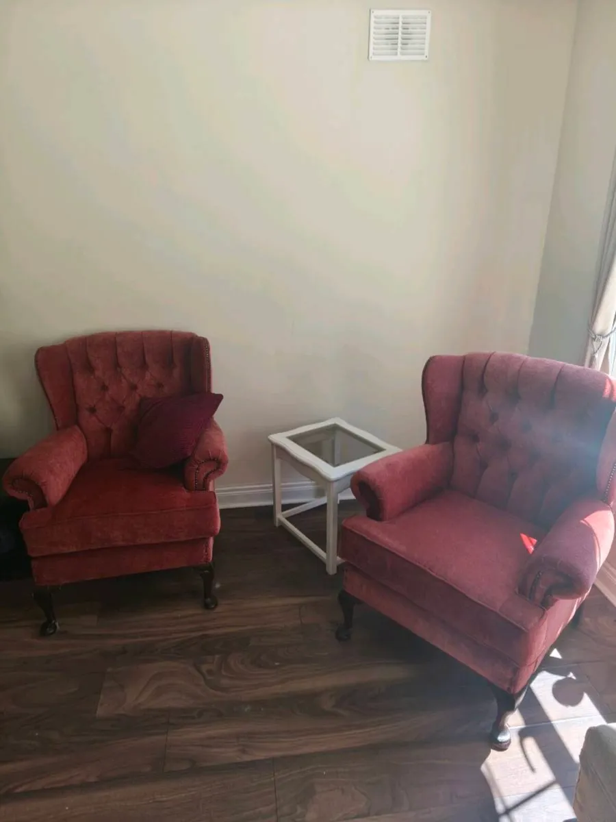 queen ann antique chairs ruby red upholstered rece - Image 1