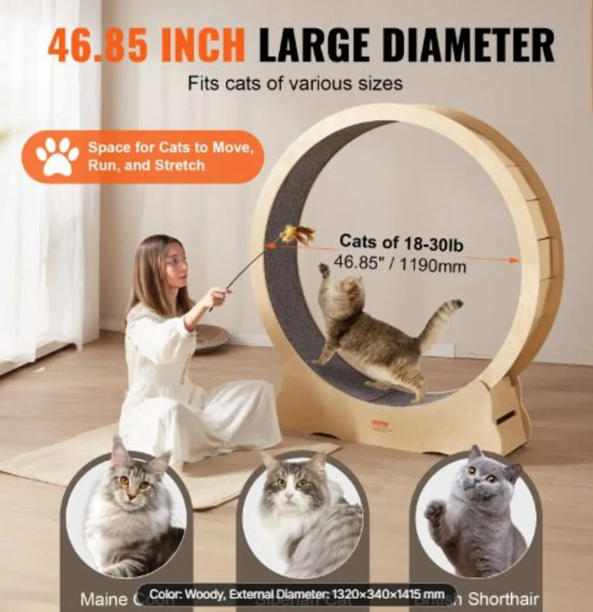 Cat Exercise Wheel, Large Cat Treadmill Wheel - Image 2