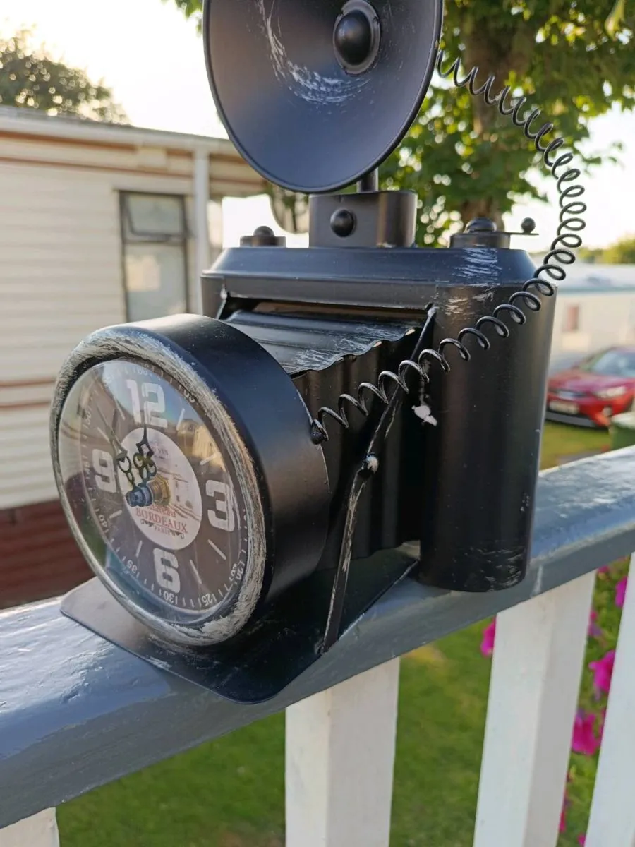 Antique Style Black Iron Photo Camera Mantel Clock - Image 1