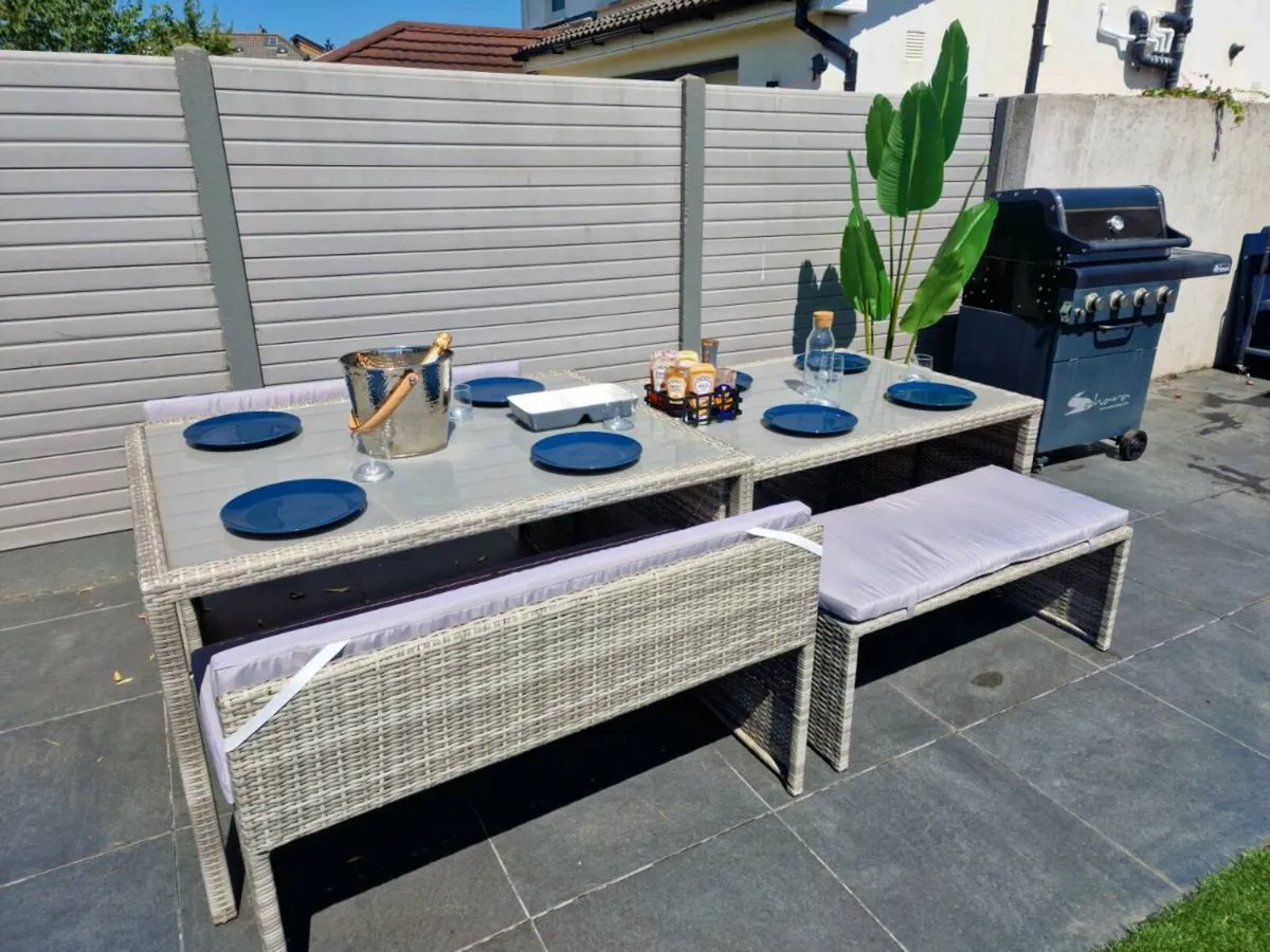 Outdoor Extending Dining Set - Grey Rattan - Image 1