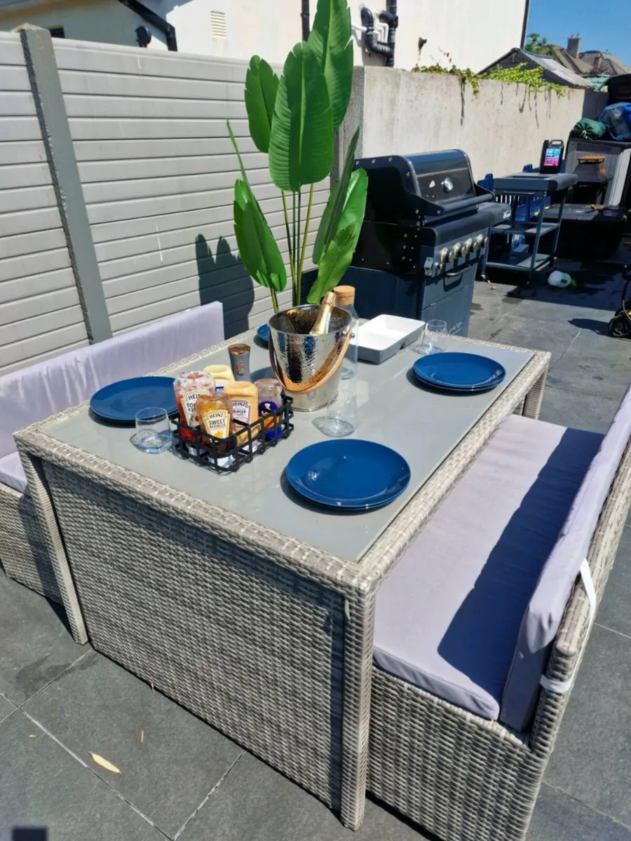 Outdoor Extending Dining Set - Grey Rattan - Image 3