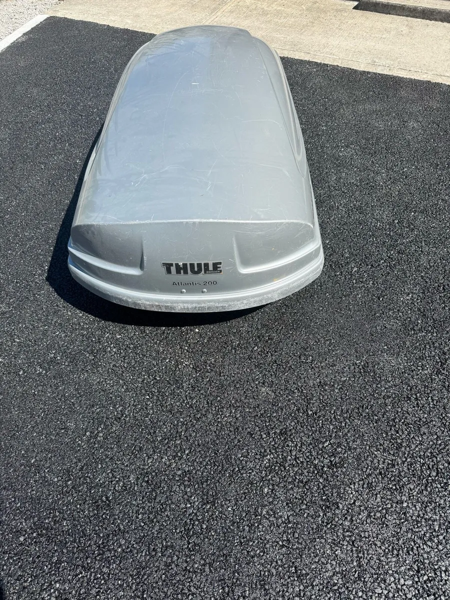 Thule roof box and two rails for sale - Image 2
