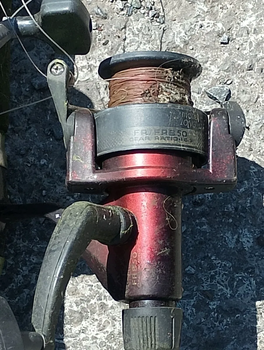 Three old fishing rods + reels - Image 3