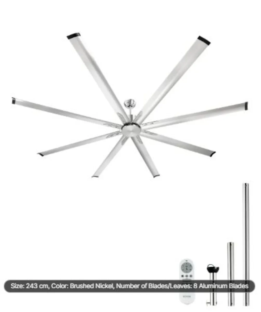 244 cm Ceiling Fan No Light,6-Speed Remote Control - Image 2