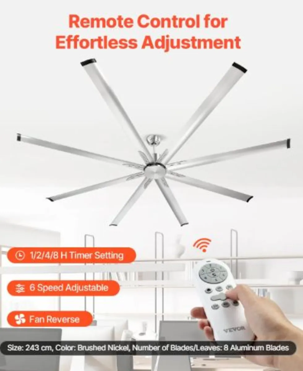 244 cm Ceiling Fan No Light,6-Speed Remote Control - Image 4
