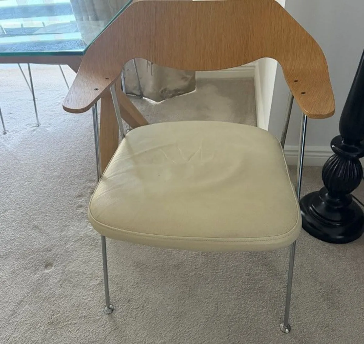 Modern Glass Table with Four Matching Cream Chairs - Image 1