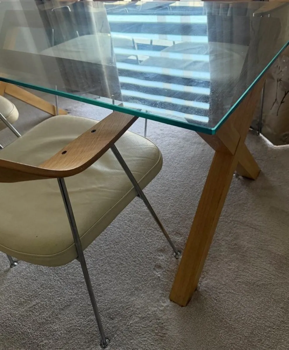 Modern Glass Table with Four Matching Cream Chairs - Image 3