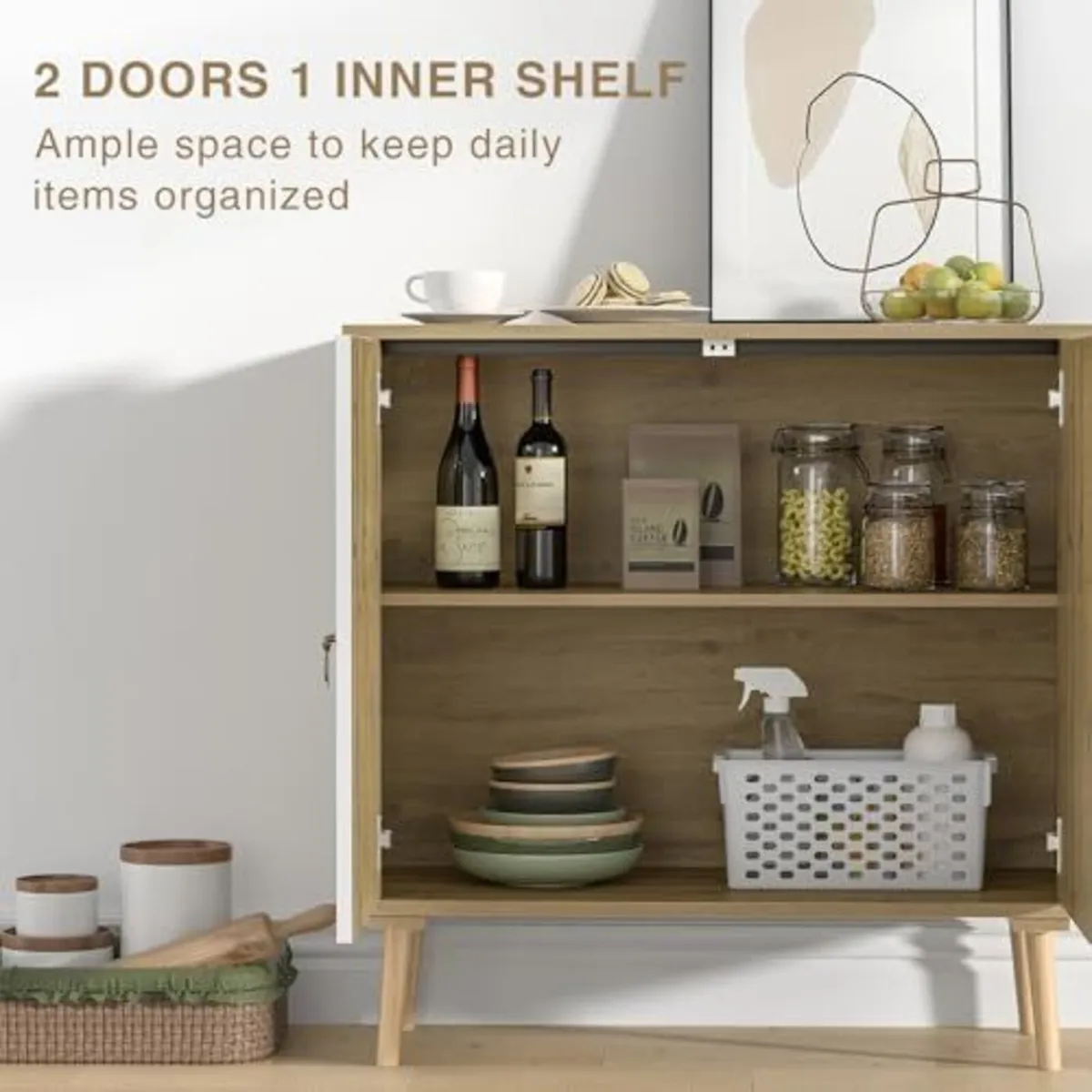 Accent Cabinet with 2 Doors Carved Storage Cabinet - Image 4