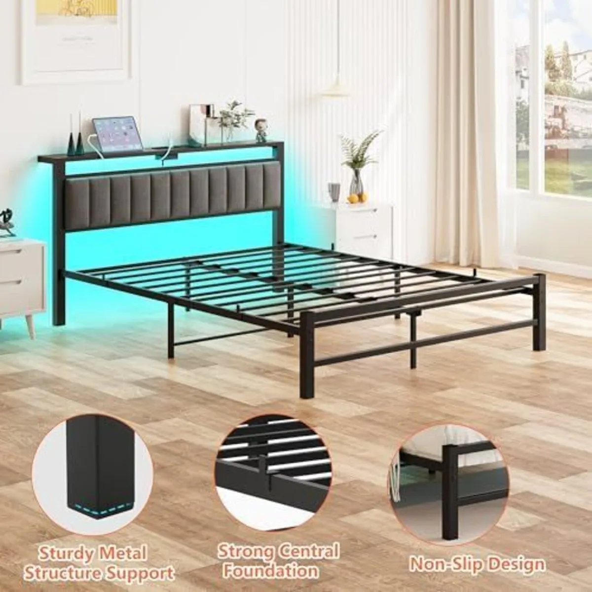 King Size Bed Frame with Storage Headboard, 5ft Up - Image 3