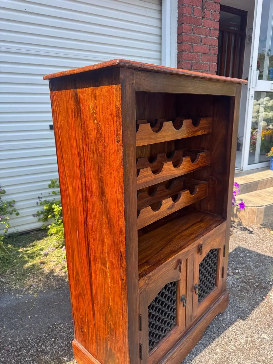 Stunning Solid Sheesham Wood Wine Rack Cabinet – I - Image 3